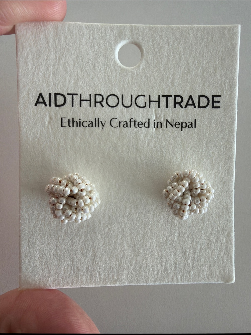 White Beaded Knot Stud Earrings